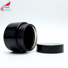 Frosted black glass cosmetic jars with black cap GJ-166RL